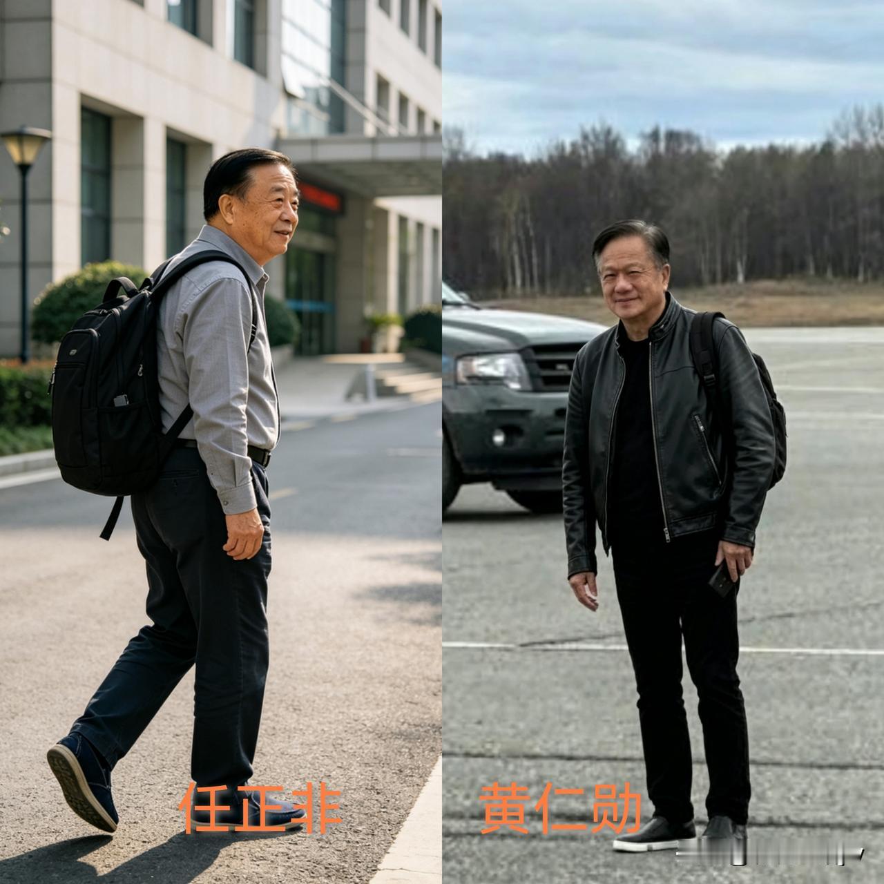 二人同框有故事。①出发行头一样②同宗同祖：任正非，浙江浦江县黄宅镇黄