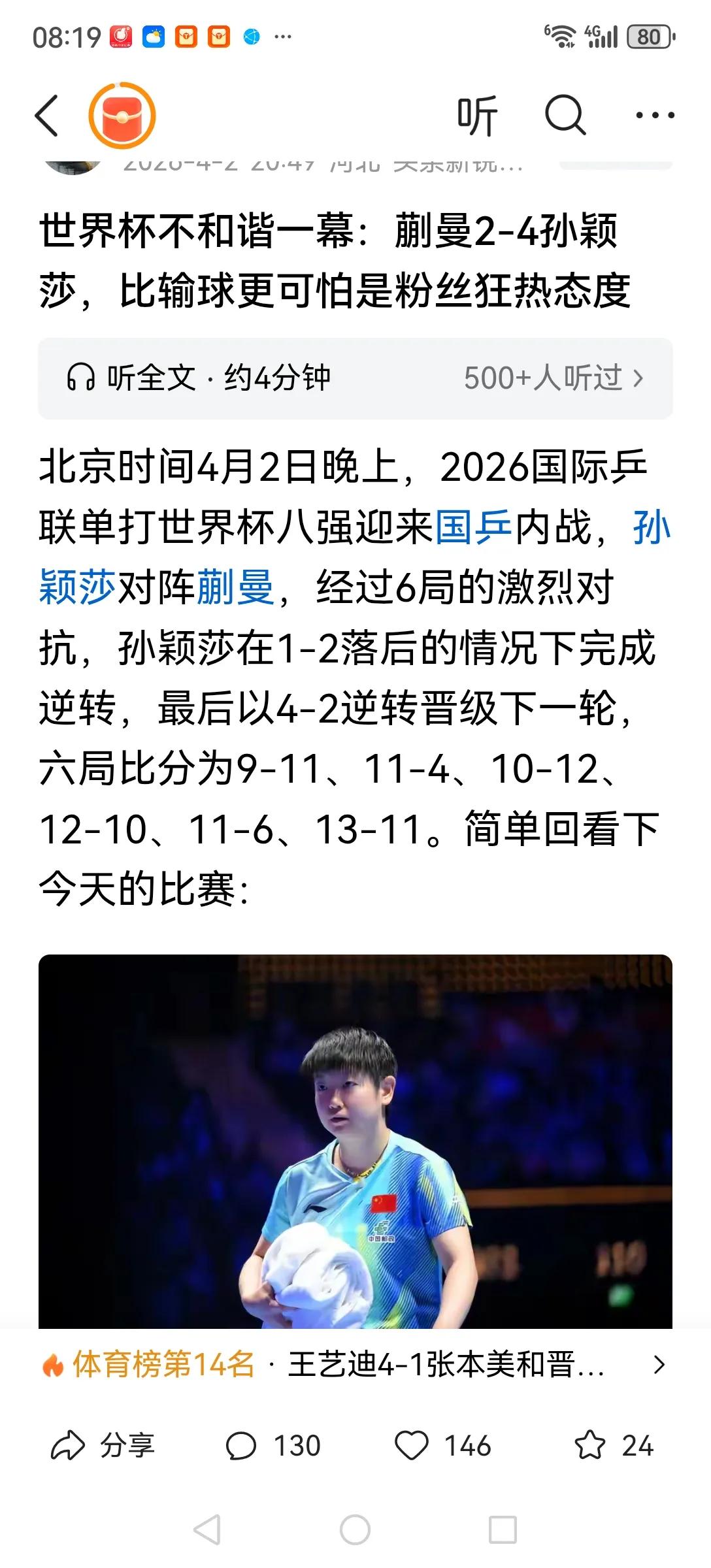 饭圈文化将害了国乒。现在乒乓球粉丝对某位球员的狂热世间少有，严重影响比赛氛围和球