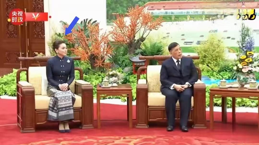 看着泰国王后的坐姿，就知道平时有多自律。在泰国国王与我方座谈的时候，泰国王后全程