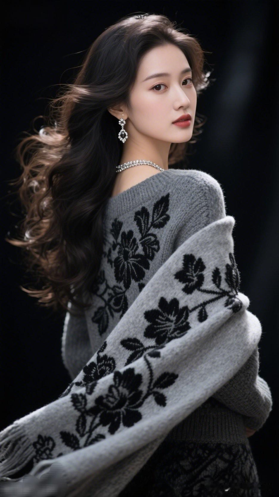 优雅黑发，精致妆容，复古毛衣，闪耀耳环，尽显时尚魅力！春日耳环推荐