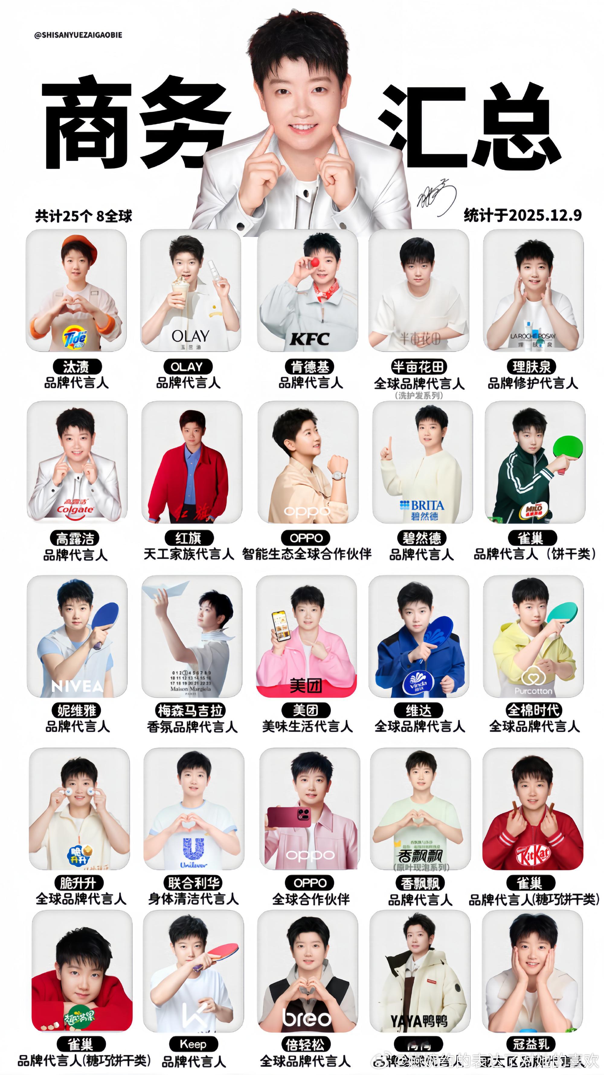 谁看了孙颖莎的代言汇总图都会震撼并且留下羡慕的口水的，如何做到几乎都是顶流代言过