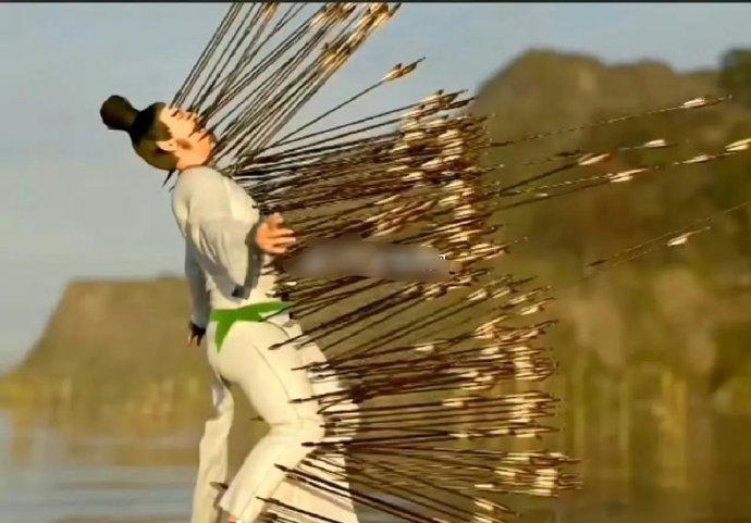导演本想拍出“万箭穿心”的震撼效果，没想到演员这个画面，至今仍被不少人当成笑柄。