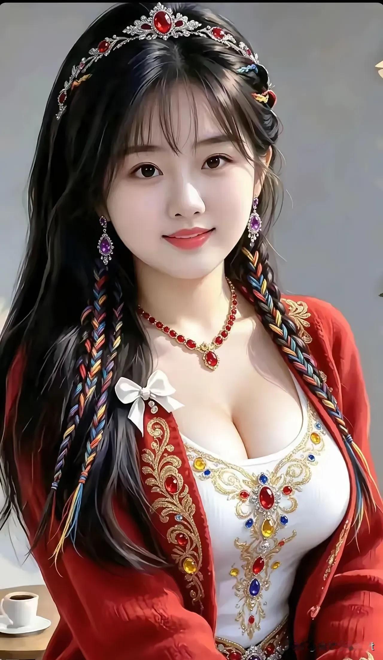 点绛唇·赤裳玉姝彩辫凝霞，金绡绣艳华裙暖。宝璎璀璨，靥染胭脂浅。眸