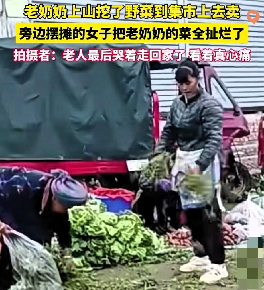 贵州老人的野菜被撕碎的画面，真的看得人心里堵得慌。本该是换零用钱的指望，是翻