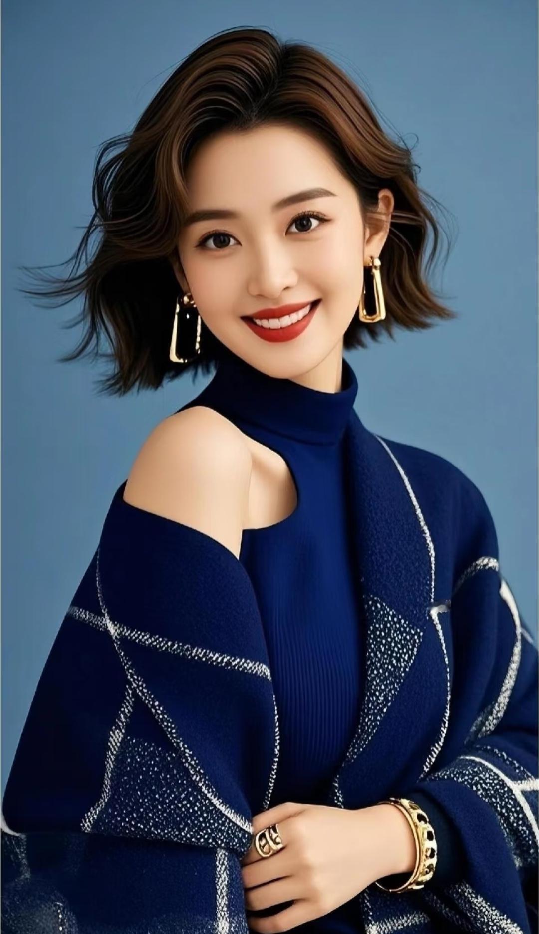 优雅蓝调，时尚穿搭，闪耀耳环，甜美笑容，气质满分！高雅气质美女美女人像群