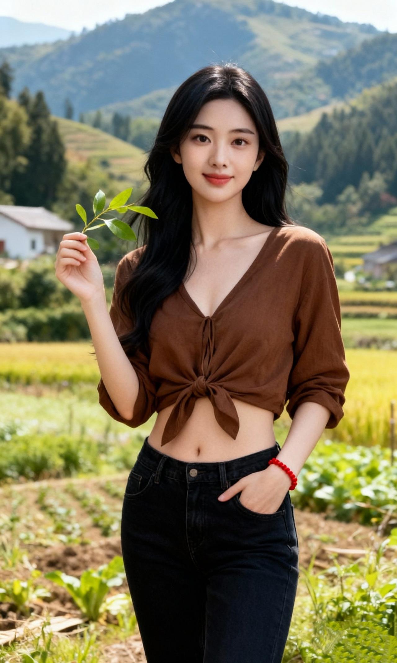 《山野晚风》青峦叠着云的褶皱，稻浪摇着光的温柔她捻一枝新绿，站在山野的渡