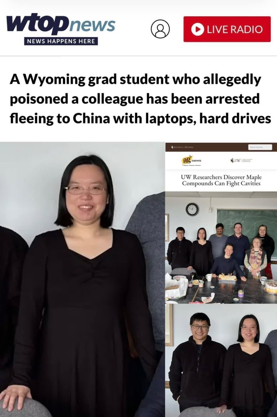 美国怀俄明大学曝出一起学术投毒案件。32岁中国籍微生物学博士候选人王爱丽遭检方指