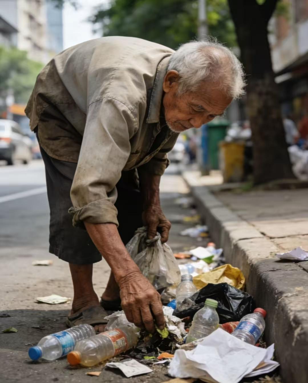 在武汉的街头，经常可以看到一个金发碧眼的洋人穿着一件破旧的迷彩服、提着一个编织袋