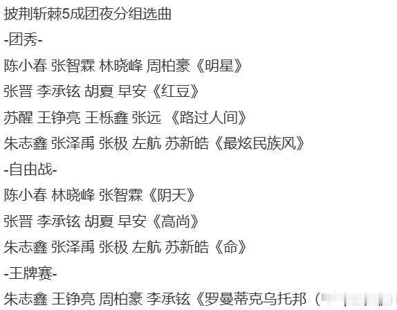 披荆斩棘5成团夜分组选曲网传披哥5成团夜分组选曲网传披哥5成团夜分组选曲，一整