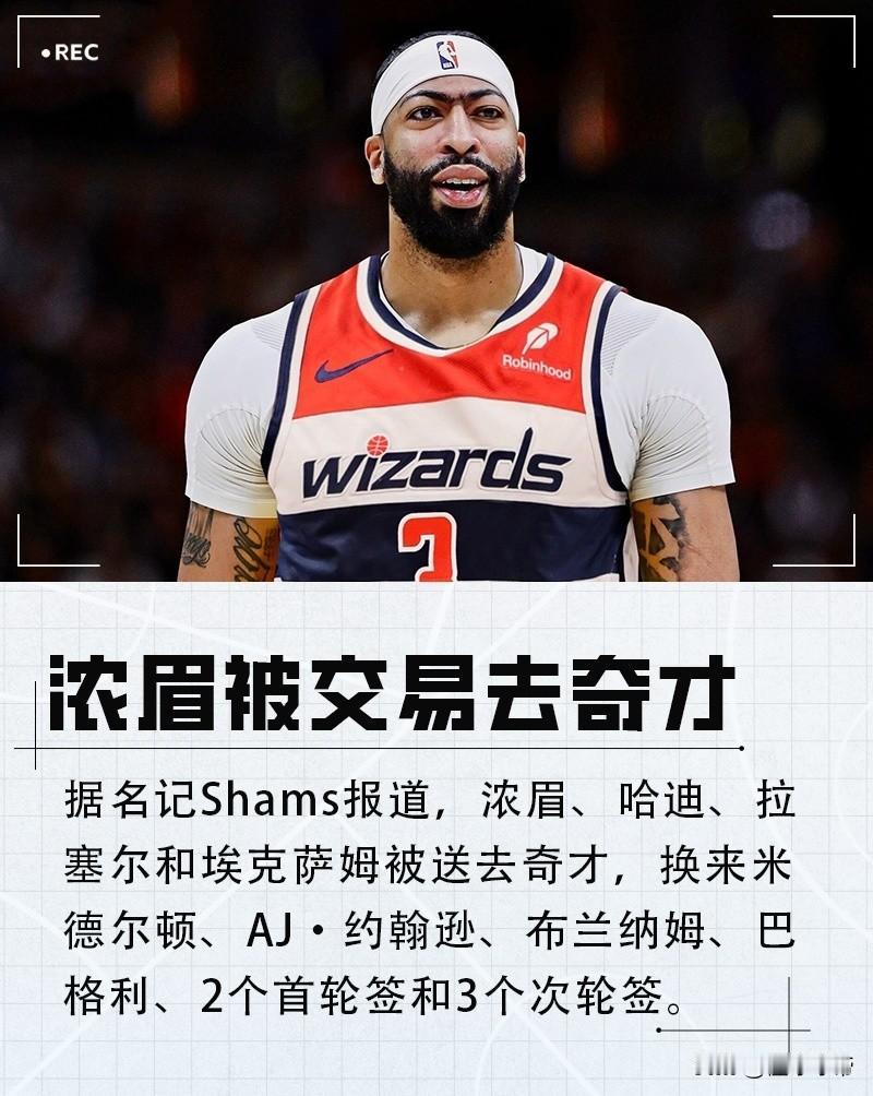 只为独行侠打了29场比赛，浓眉被独行侠送去了奇才!刚刚NBA又发生了一笔重磅