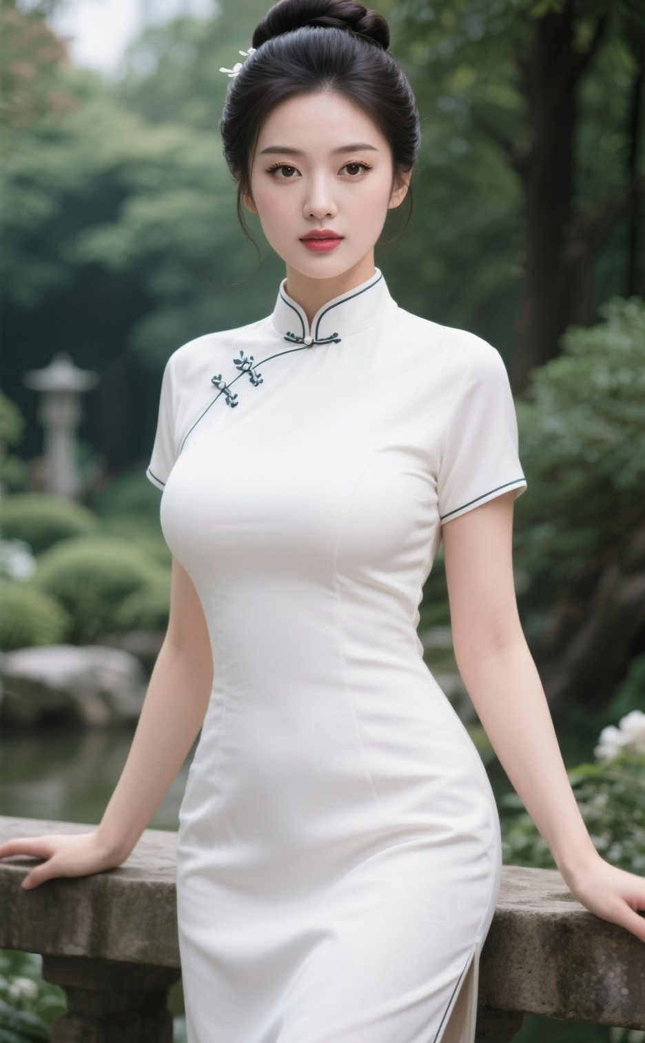 古典少妇温婉如兰，修身旗袍勾勒芳华