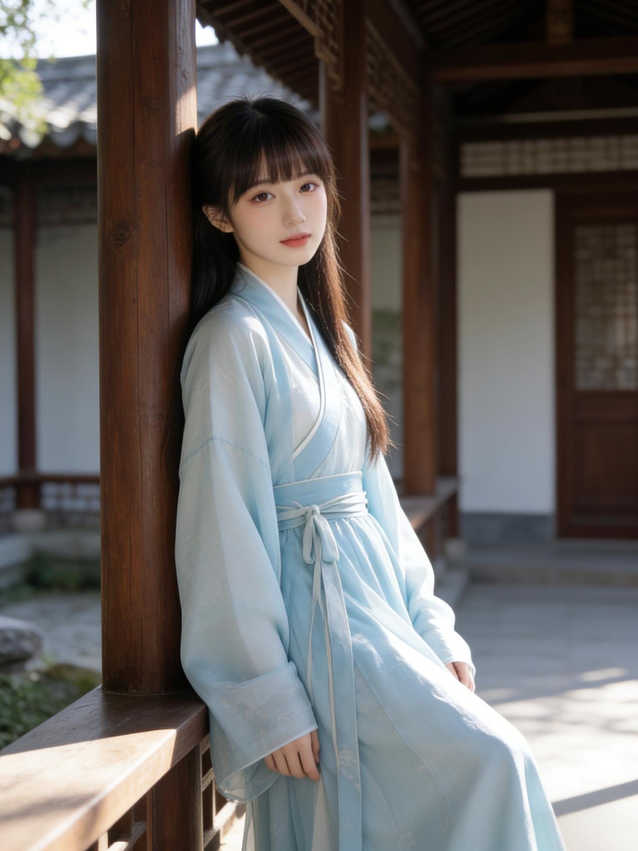 古典少女，倚栏轻笑，古风韵味，唯美动人。国风古代美人古典古装美女温婉古风美女