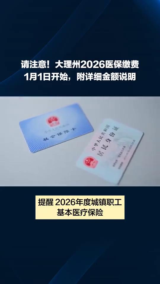 请注意！大理州2026医保缴费1月1日开始，附详细金额说明。大理州2026年度