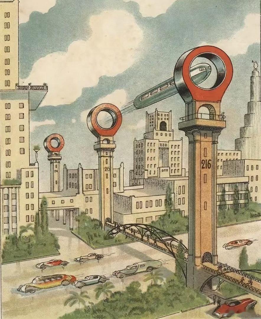 1930年苏联中学生画的未来世界！确实超前，现在确实有磁悬浮