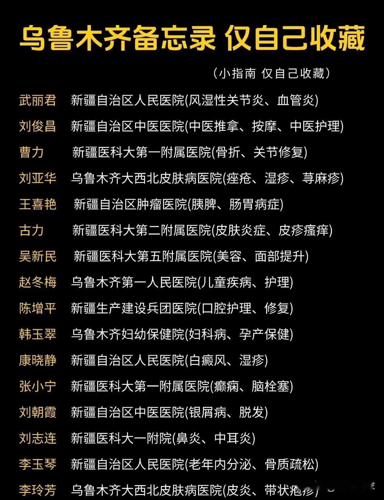 新疆乌鲁木齐医学领域专家高手，一定要收藏啊，未来有可能会用到。新疆医院乌鲁木