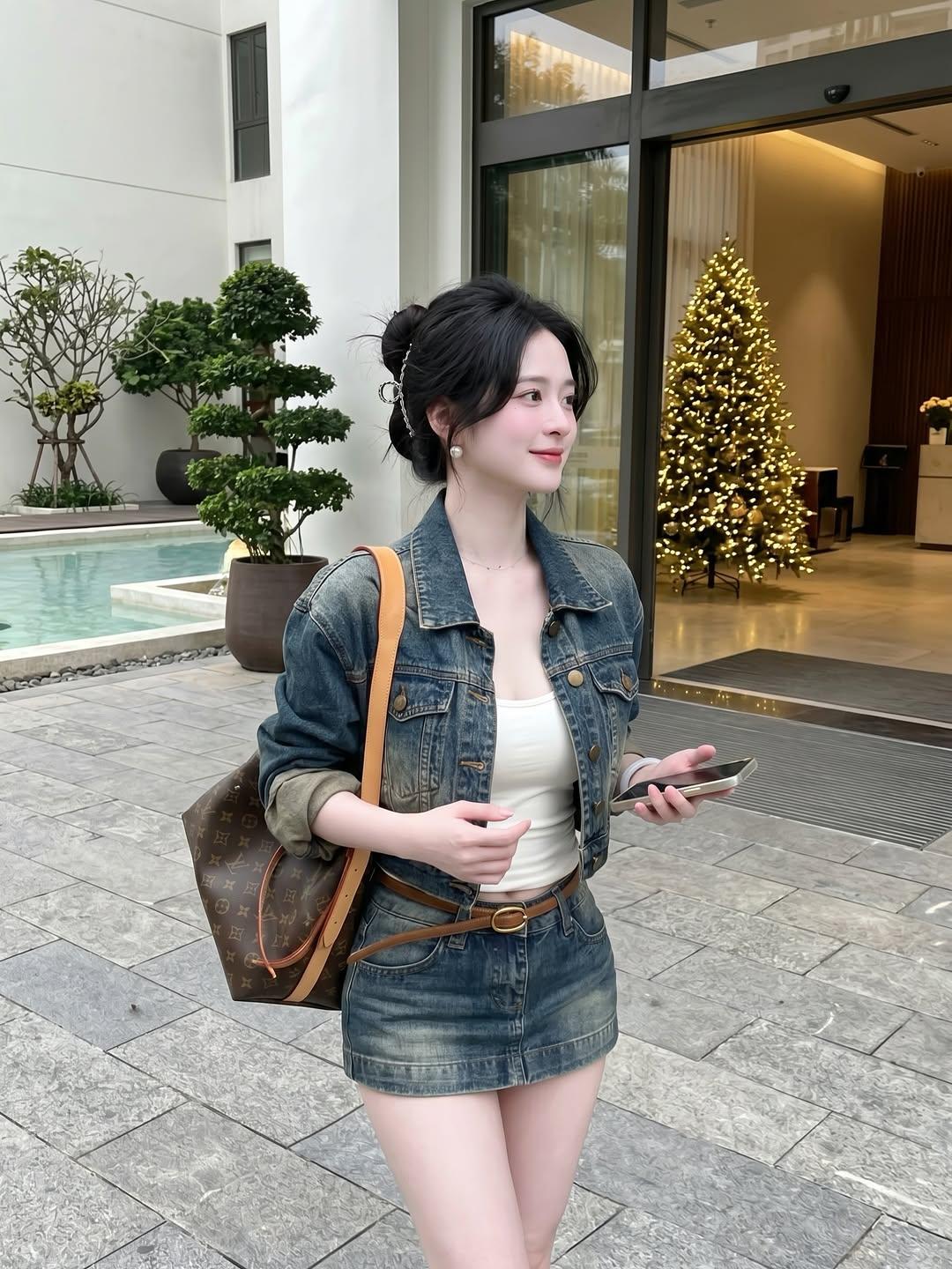 白背心+牛仔短裙，清爽显瘦又百搭韩系姐姐感拉满，日常穿舒服又上镜