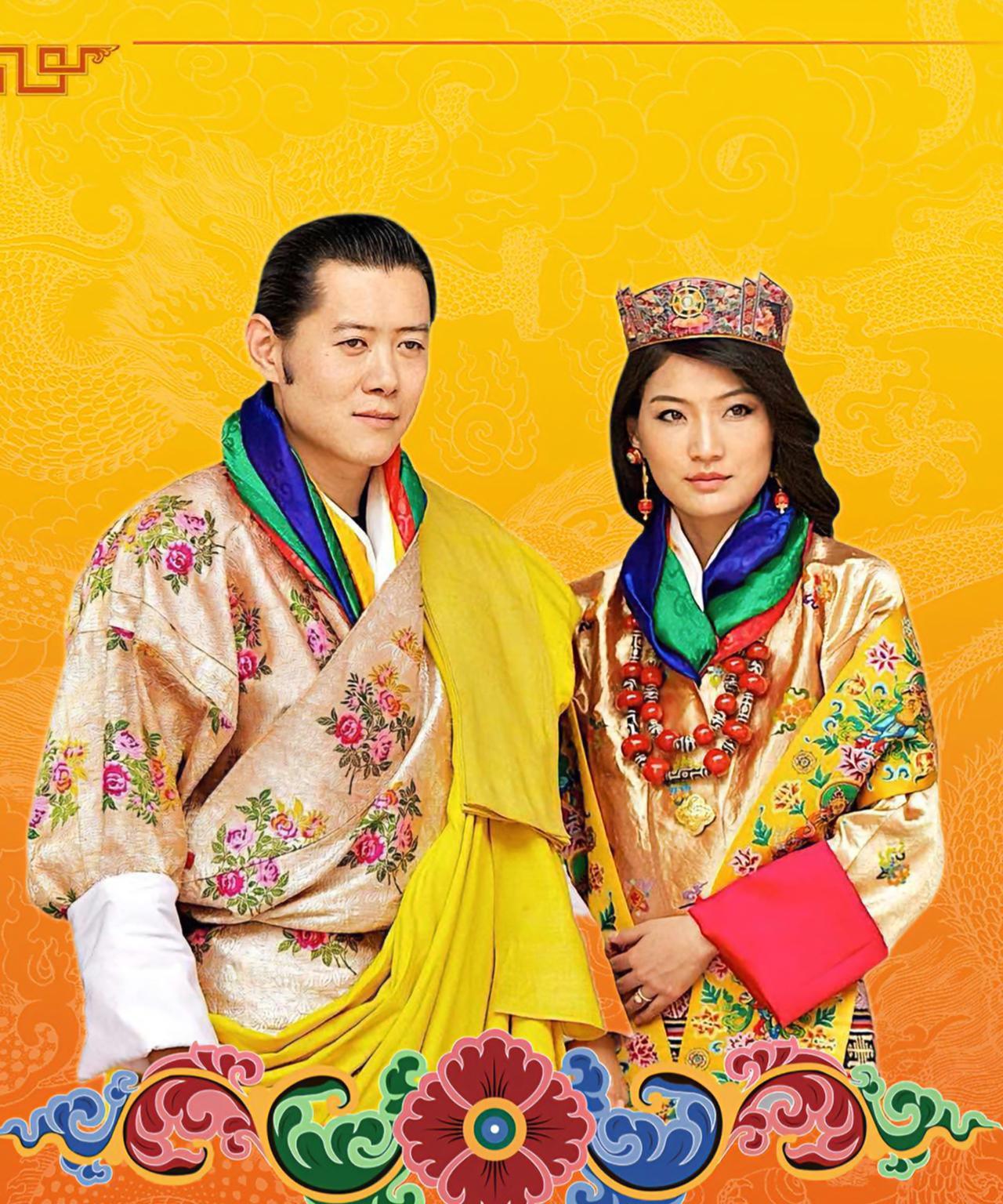 不丹帝后结婚14周年，佩玛21岁就当了王后佩玛王后大婚时，身着传统服饰、头戴王