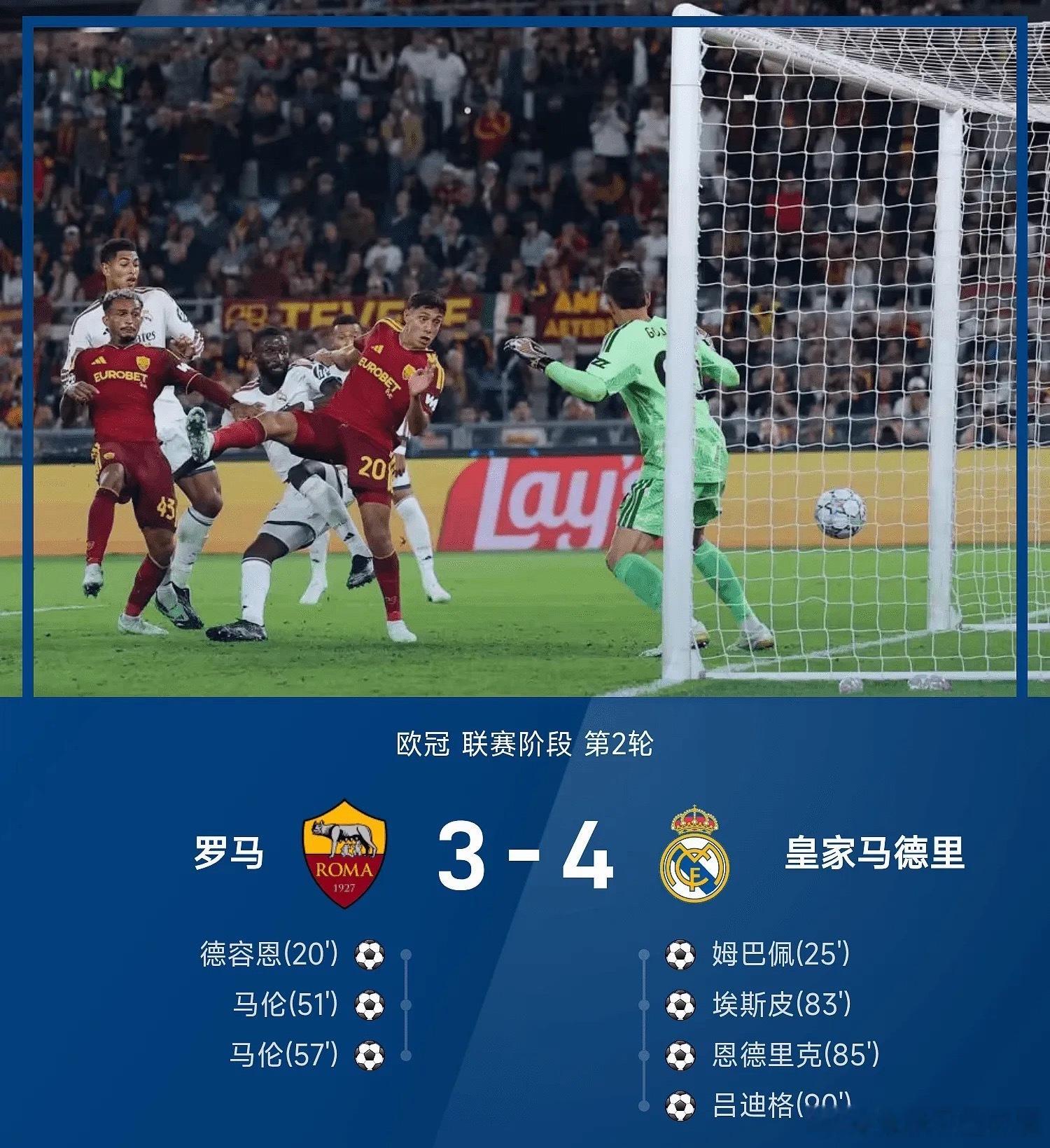 今晚比赛是真刺激啊！各种进球大战！罗马vs皇马83分钟还是罗马3:1，7分钟干