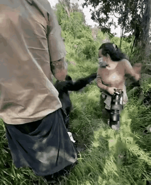 如果母猩猩不过来的话，这位女士会不会就被公猩猩掠了去当压寨夫人去了？