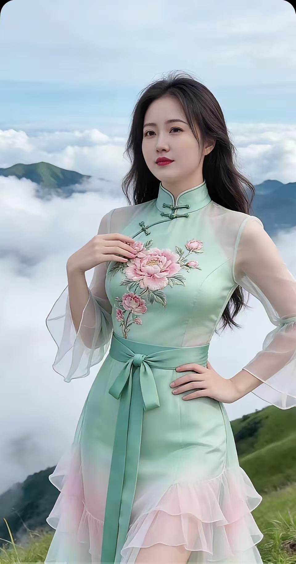 山坡羊·青衿揽云青罗裁袂，绣香凝袂，云巅独立姿容媚。手扬时，雾丝随。青