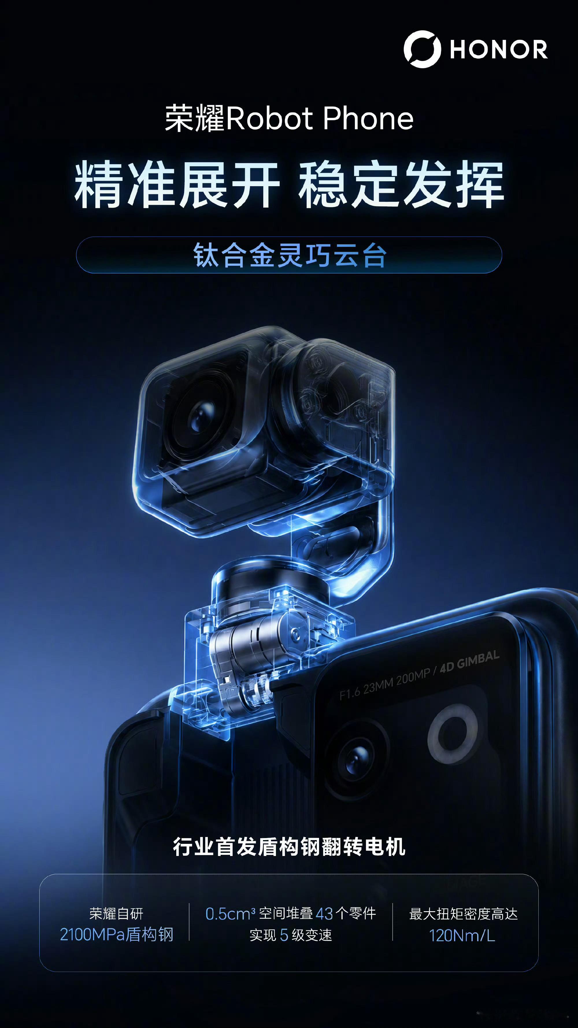 【荣耀RobotPhone官宣采用钛合金灵巧云台：电机最大转速360°/