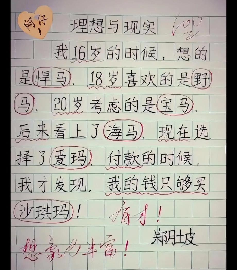 从悍马到沙琪玛！这篇16岁作文戳中多少人？你的理想缩水成啥样了？