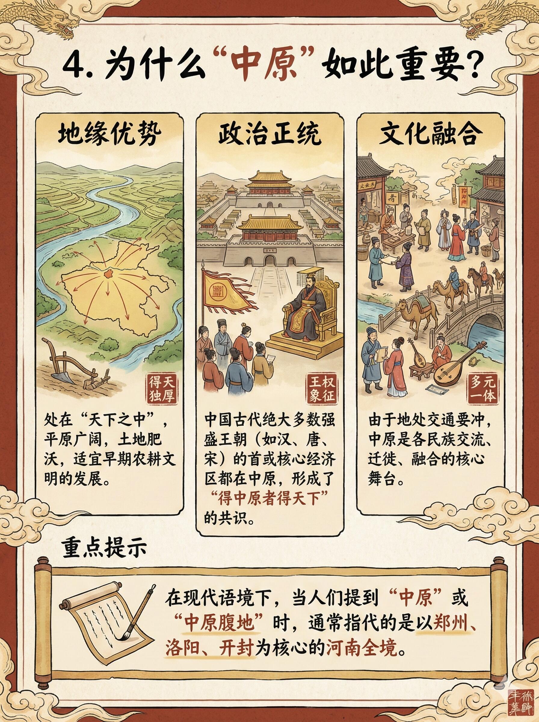 中原：中华文明的核心地带。