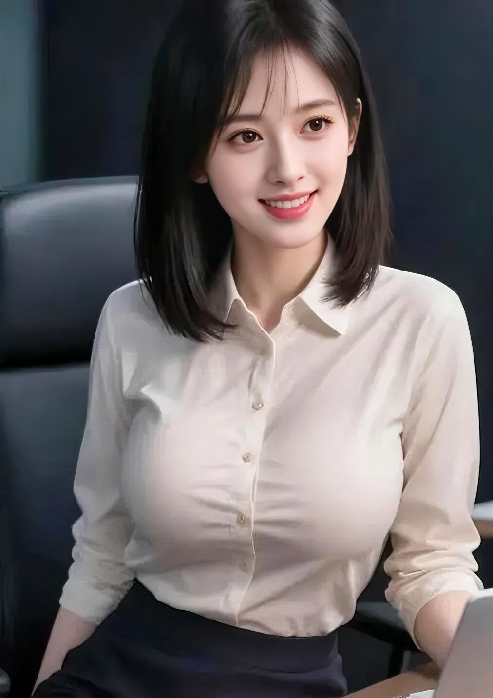 《案前的柔光与从容》暗色静谧，衬出白衬衫的明朗。你端坐案前，齐肩短发轻落