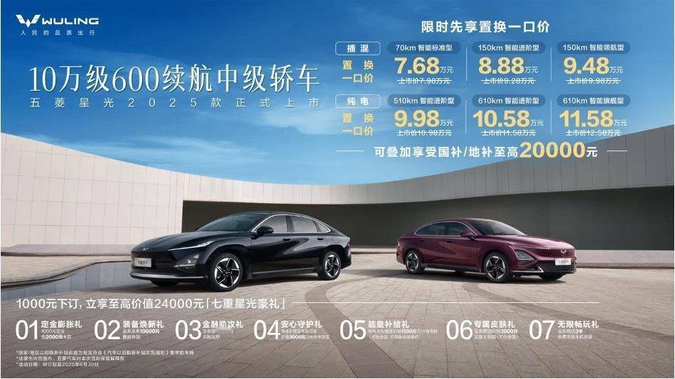 10万级就能拥有600km续航的中级轿车了？看了一下，最近五菱星光2025款上市