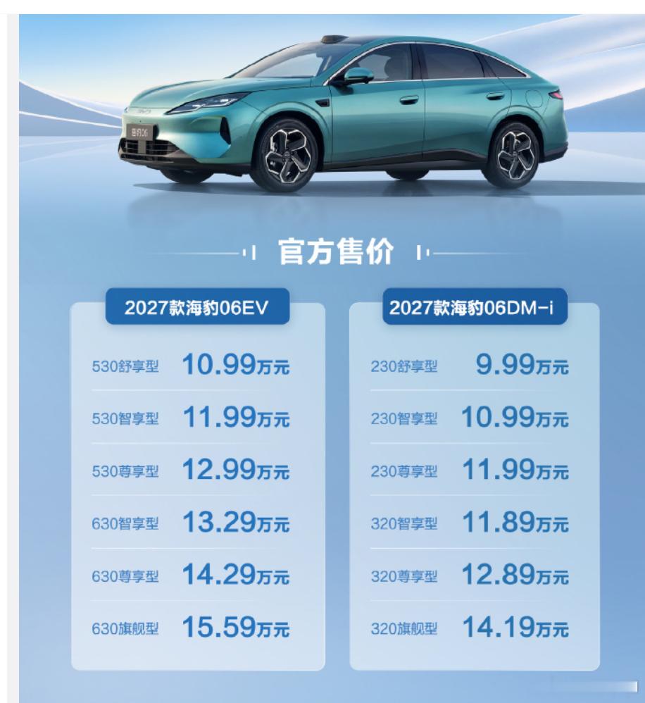 海豹06昨天2027款海豹06正式上市，定价非常厚道，对新车主非常利好。只是现