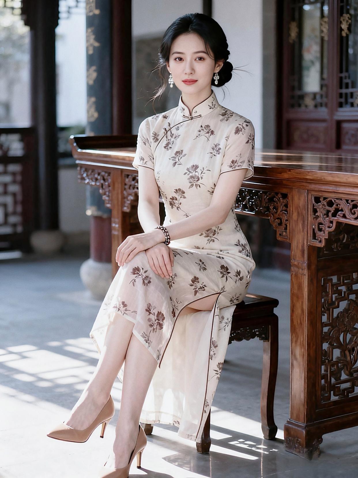 优雅旗袍，古典韵味，静谧时光。