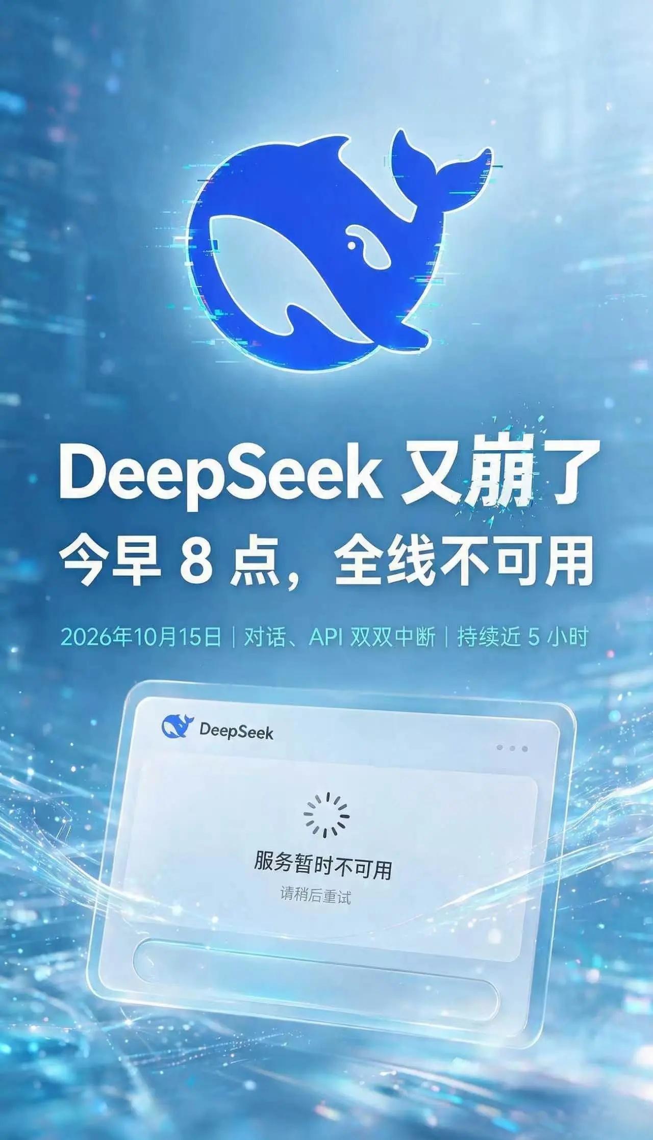 DeepSeek又崩了。本次问题已解决，服务已恢复一个重要更新：这起事件在1