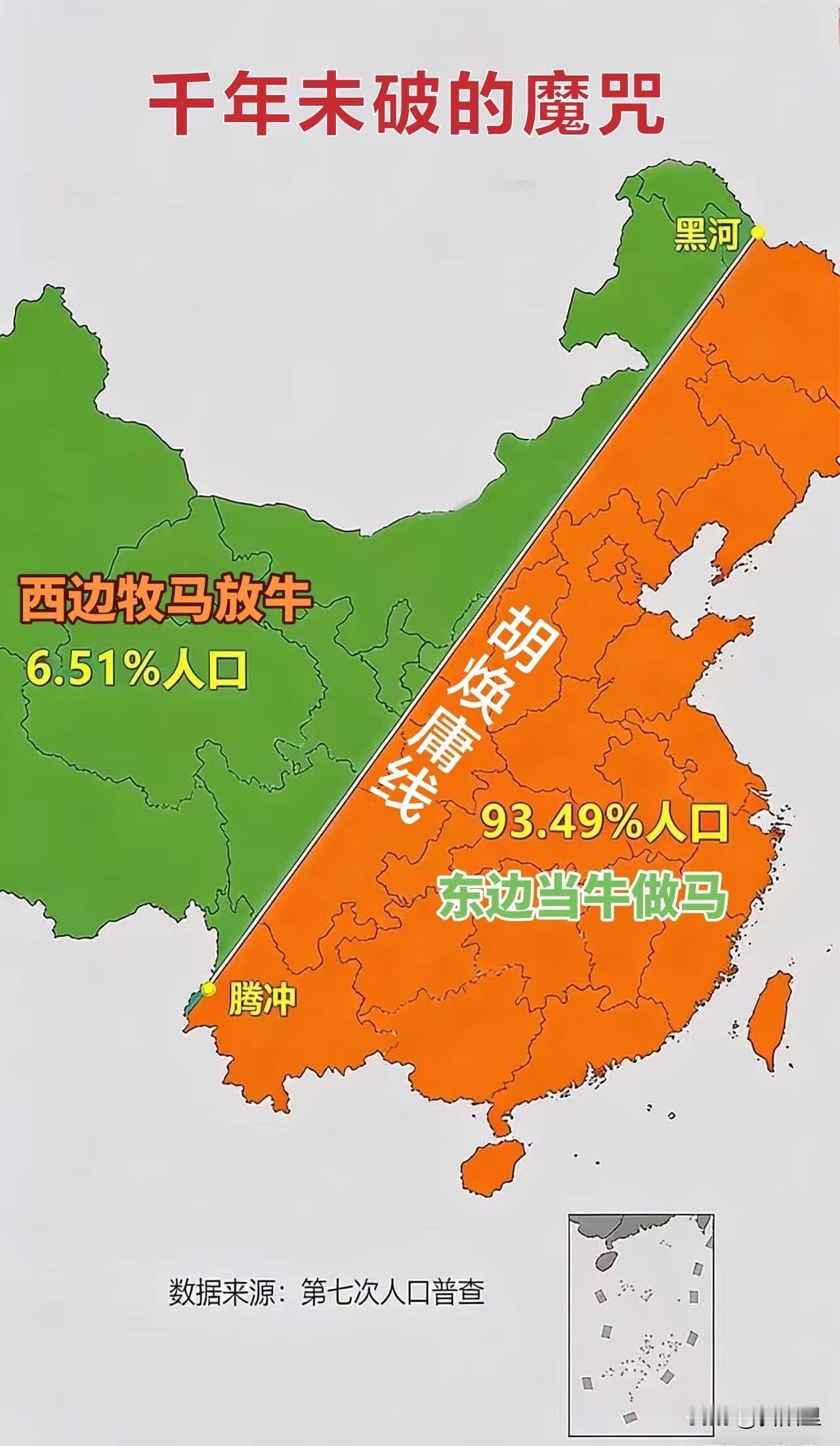 千年魔咒线？中国被这条线劈成两个世界1935年，地理学家胡焕庸在中国地图上画了