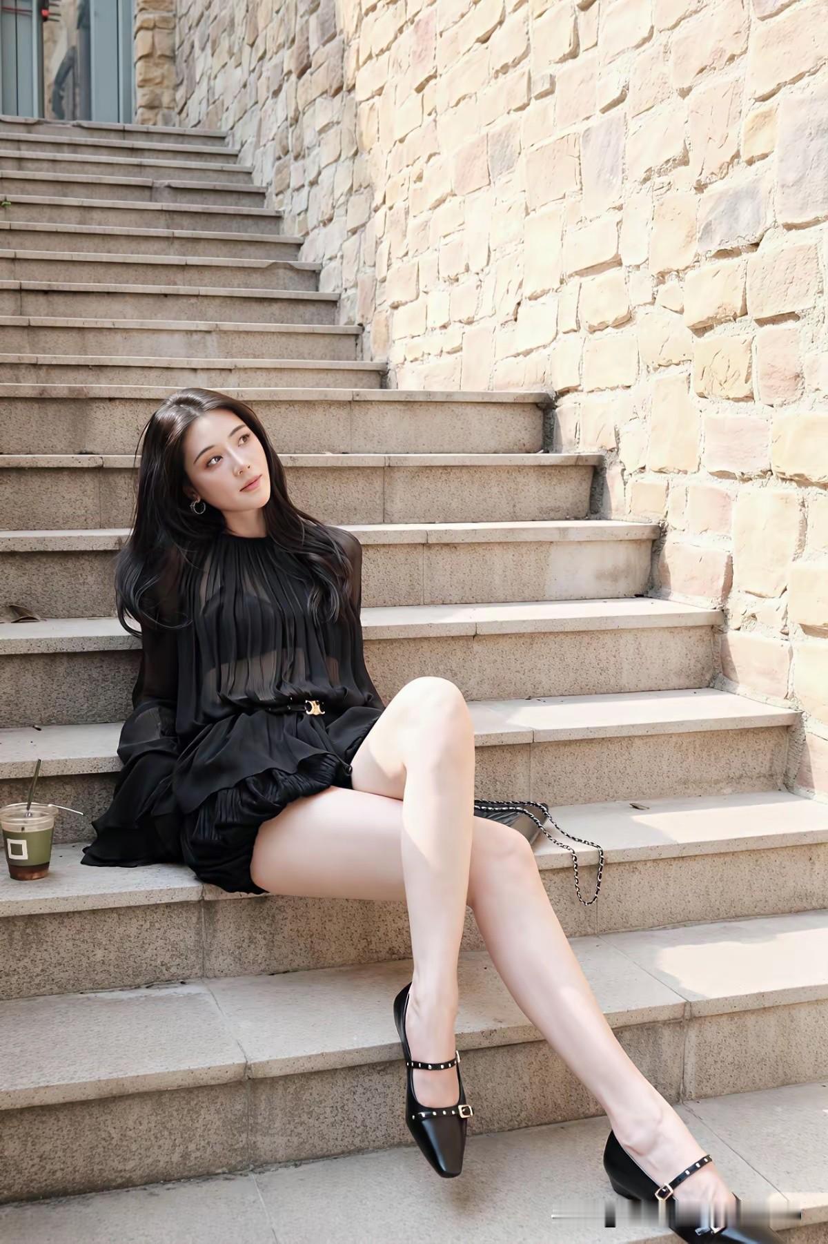 “谁懂啊！阳光下的一身黑，居然能这么温柔。氛围感穿搭夏日穿搭温柔系穿搭