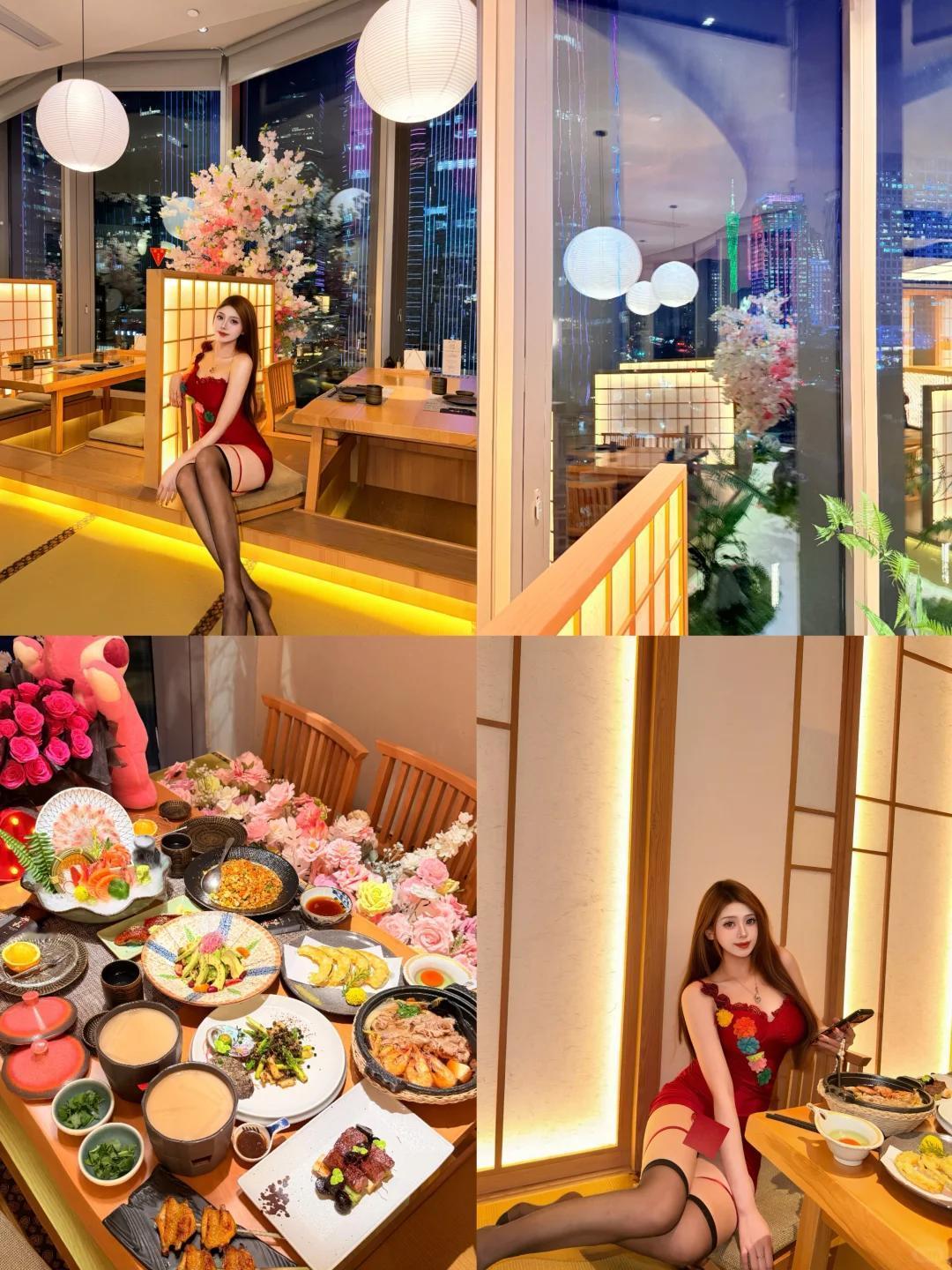 夜晚的都市，浪漫的餐厅，美食与美景的完美结合。