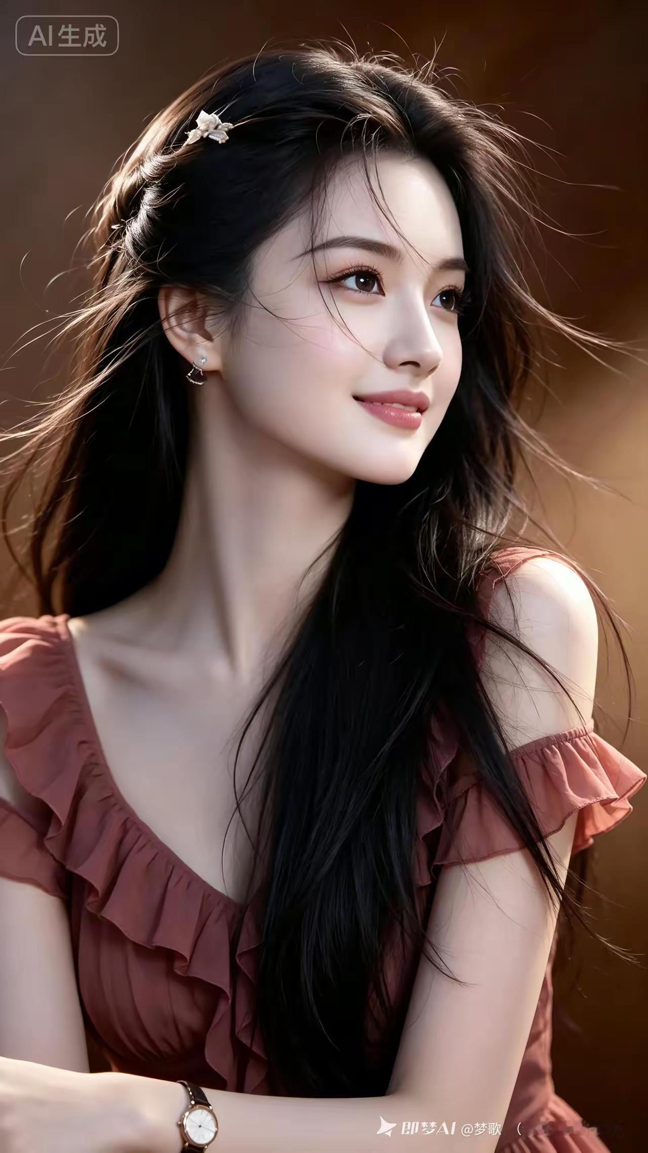 这姑娘真好看，长发飘飘。