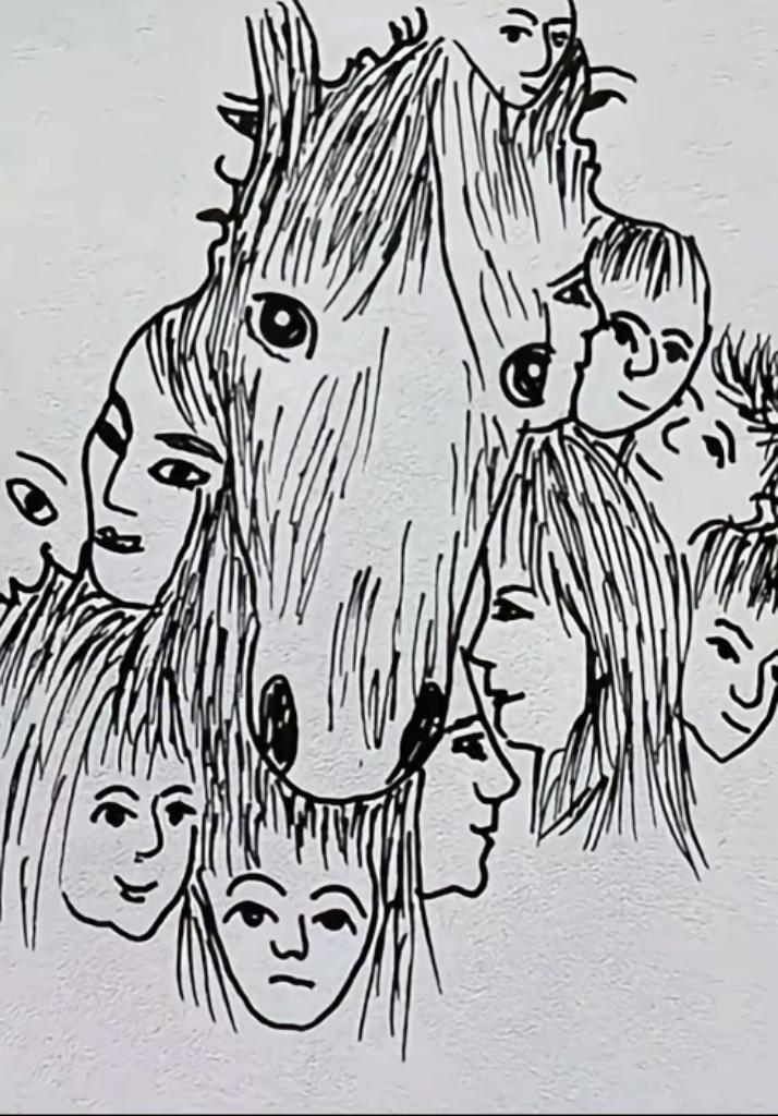 第一眼看见一匹马！抛开马脸不算，你能数出图里多少张人脸？眼力大挑战隐藏人脸