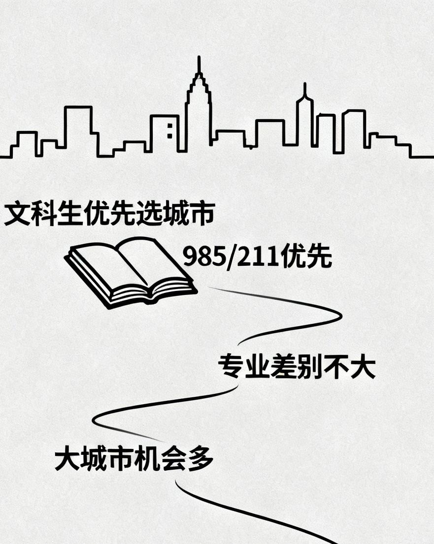 还是那句话：文科生优先选择城市，然后是院校，专业大城市，一线城市发展机会就