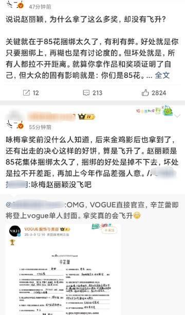 辛芷蕾拿了威尼斯影后，Vogue连夜官宣银十封面。有网友分析，同样是85后女演