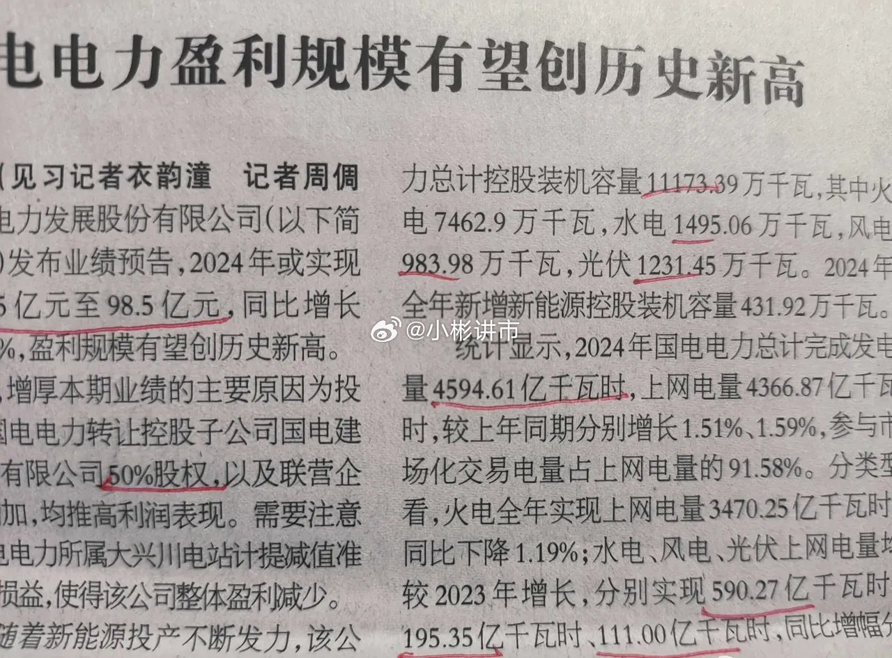 水电是电，火电也是电，国电电力一年发电4500亿度，长江电力一年发电3000亿度