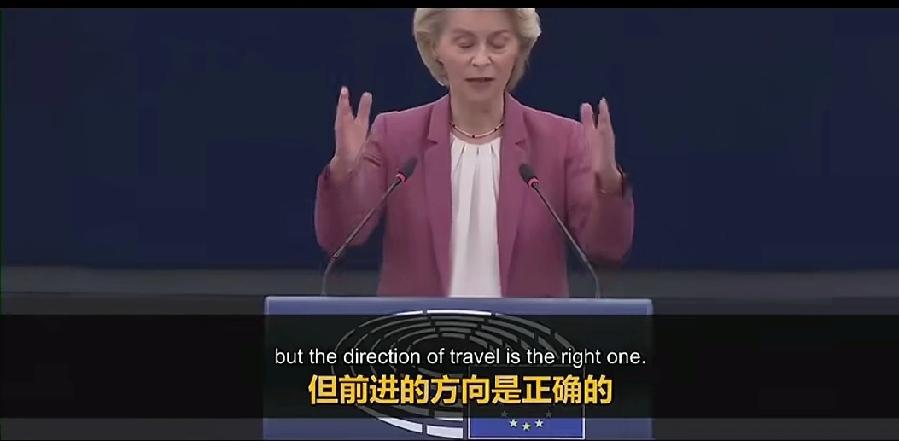 打垮欧洲，她一个人就够了，不用其他国家出手！她就是冯德莱恩！冯德莱恩在发言时