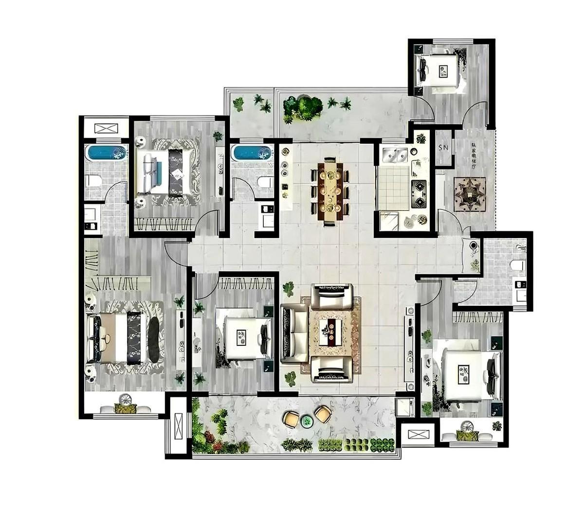 五房三卫，南北双阳台，子母门入户。就这？就这还敢叫“理想家园”？我差点笑出声