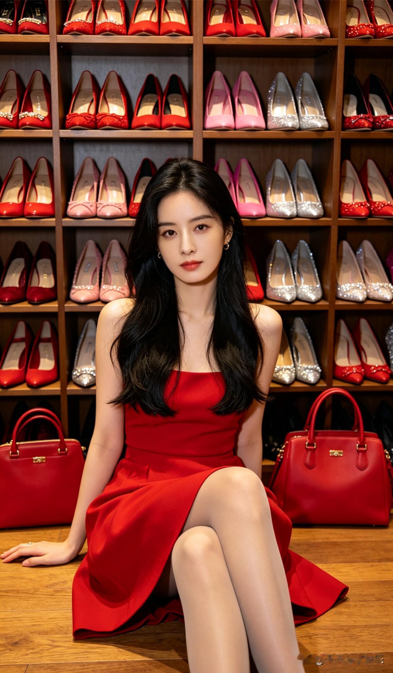 ai宝妈准备去送孩子去幼儿园，正在选一双好看的鞋。宝妈太美了。ai宝妈宝妈a