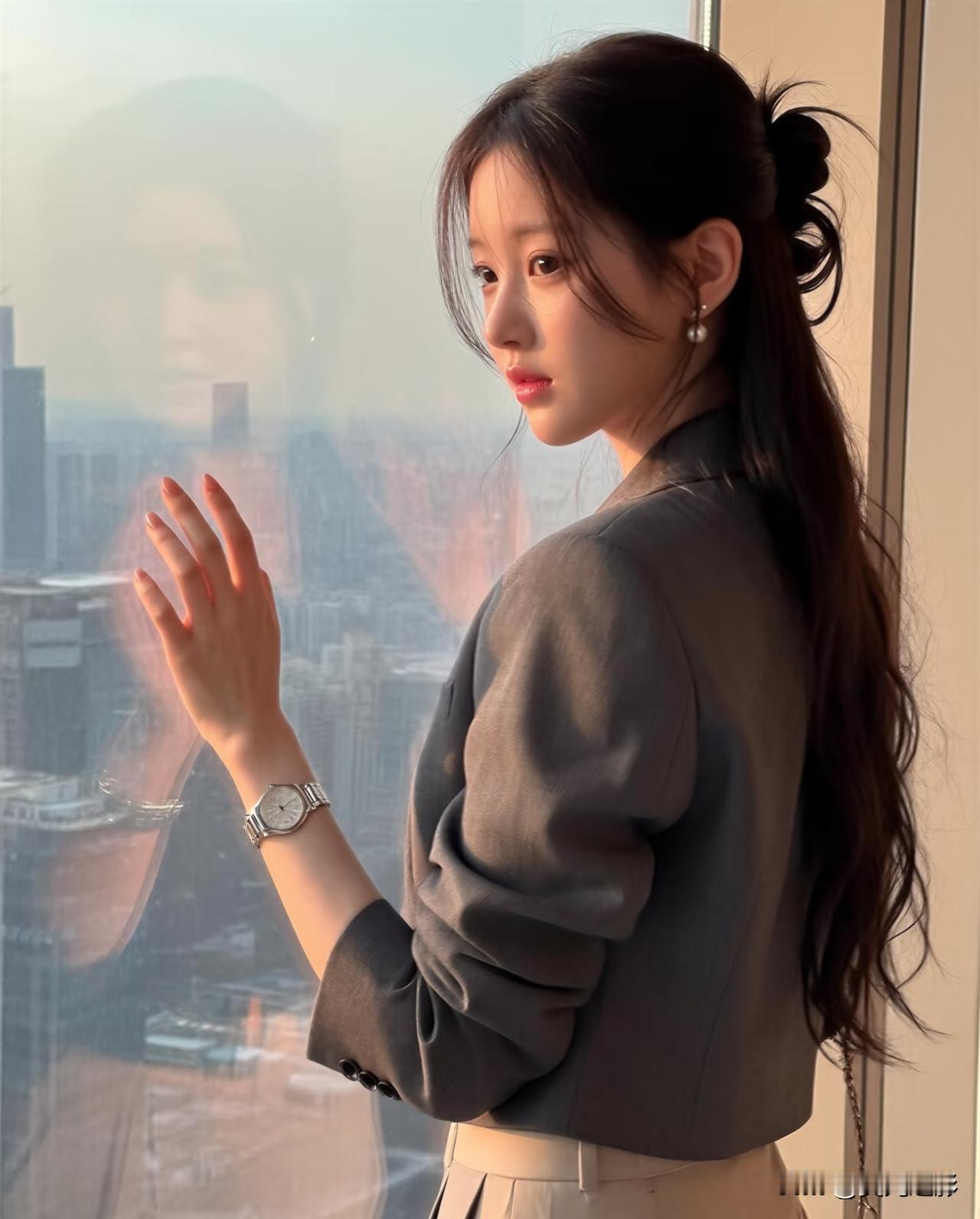 光之影都市丽人，优雅姿态，城市风光尽收眼底。城市女性魅力