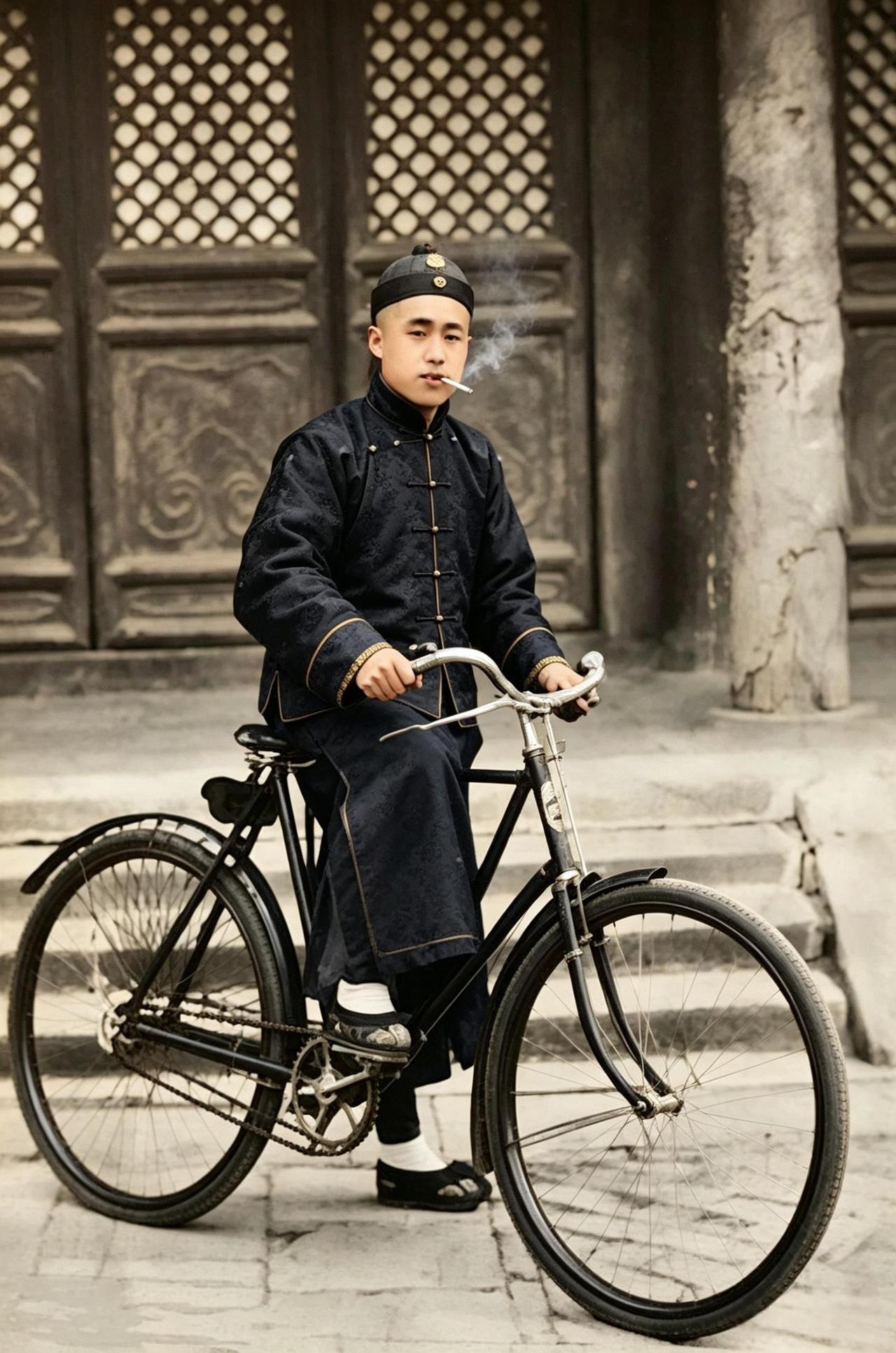 这位叼着香烟，骑着自行车，神态松弛的贵族男子正是乾隆最喜欢的女儿和敬公主的七世孙