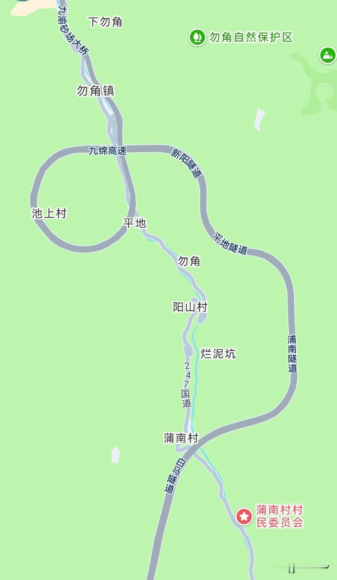 九绵高速勿角镇这个圆形弯应该是不得已而为之，有点类似于雅西高速栗子坪的那个弯。