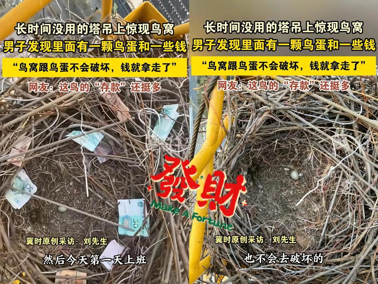 “天呀，发财了”陕西西安，一男子由于长时间没有使用塔吊。第一天上班回头一看，好家