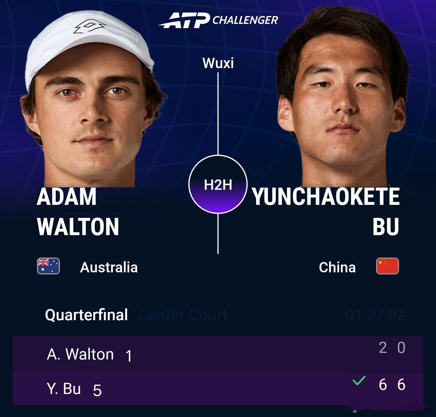 布云朝克特横扫晋级！ATP挑战赛无锡站1/4决赛，布云朝克特以6-26-0横