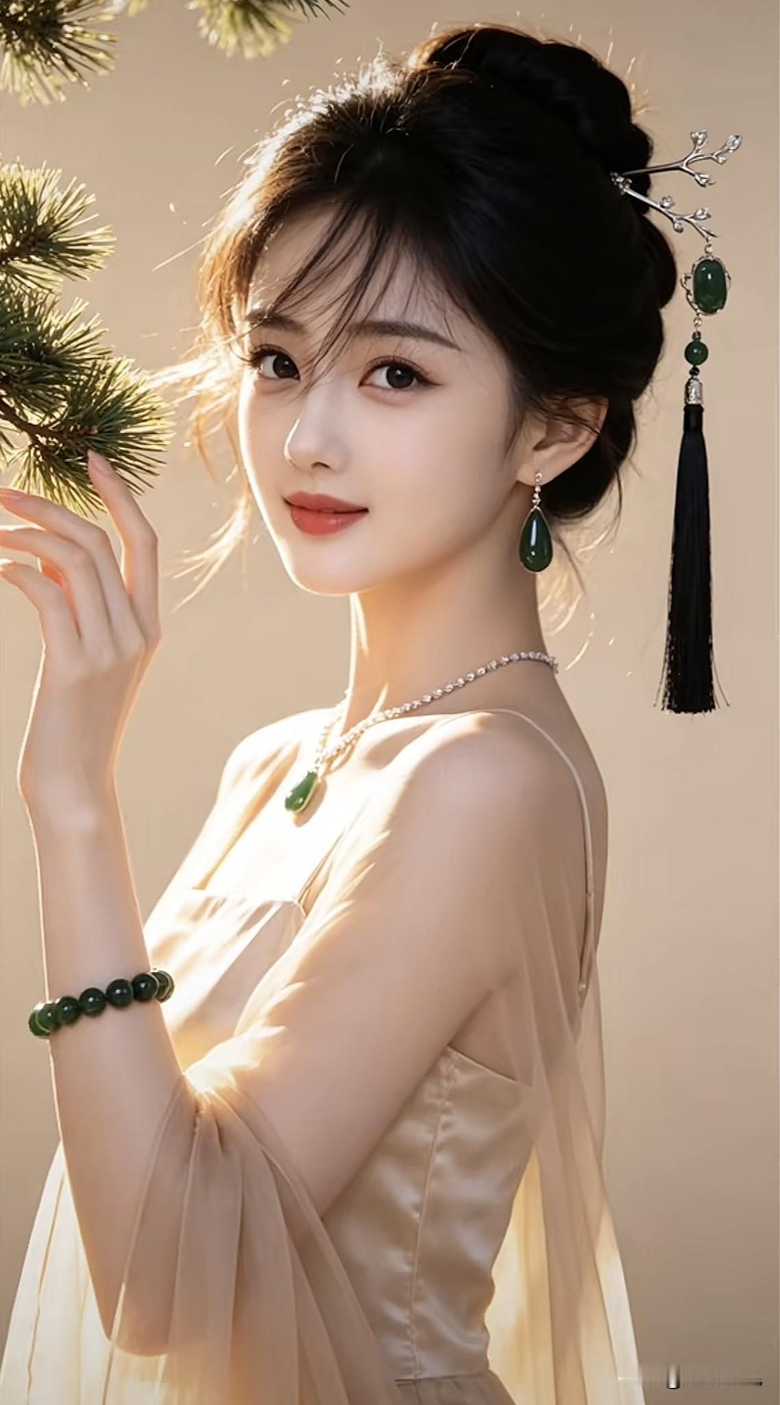 温婉古典，绿宝石与发簪的完美搭配，尽显东方韵味。绿宝石饰品凤凰花朵发簪绿宝石