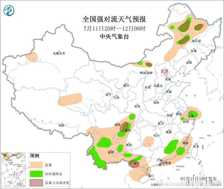 【强对流】未来2天，强对流围绕在副热带高压边缘，东北、西南、江南、华南都要警惕。
